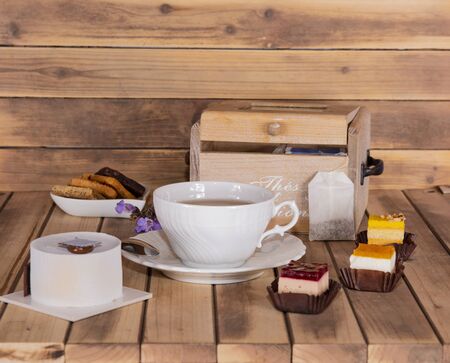 lovely breakfast in the morning with a tea and cakeの写真素材