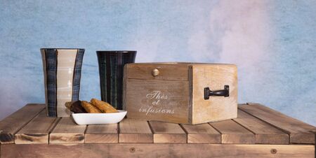 lovely breakfast in the morning with a tea and cakeの写真素材