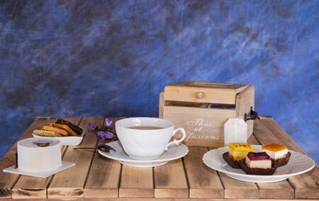 lovely breakfast in the morning with a tea and cakeの写真素材