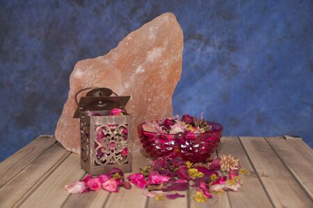 homeopaty remedy pink salt and mixed flower relax and meditationの写真素材