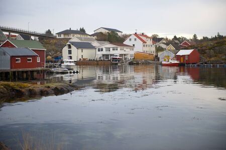 Tipical norwegian houses on fjordsの写真素材