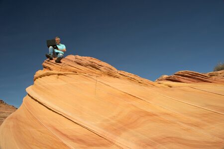 Businessman, Paria Canyon, Vermilion Cliffs, Arizonaの写真素材