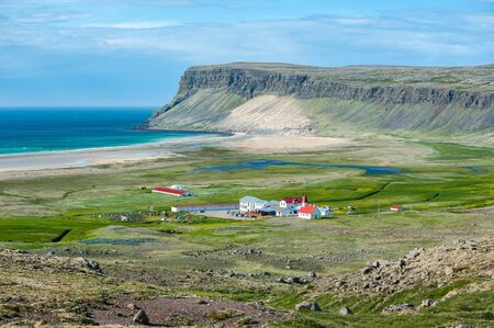 Breidavik village in Patrekfjordur, Westfjords, Icelandの写真素材