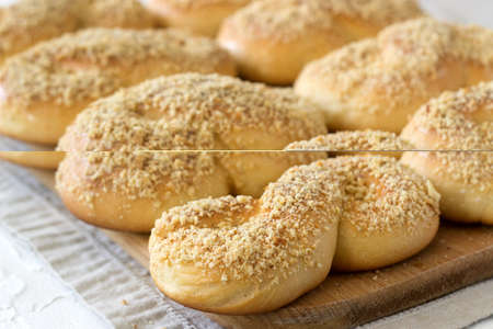 Traditional Romanian and Moldavian sweet buns in the form of eight with honey glaze and nut crumbs....