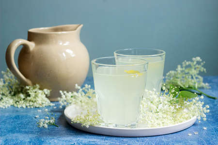Cold sokata - a traditional Romanian drink made from the flowers of elder and lemon, produced by...