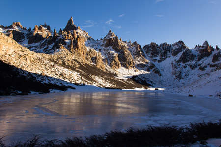 Frey Hike Mountain and frozen lake; Bariloche - Argentinaの写真素材