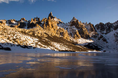 Frey Hike Mountain and frozen lake; Bariloche - Argentinaの写真素材