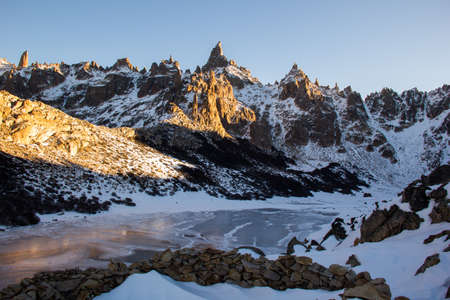 Frey Hike Mountain and frozen lake; Bariloche - Argentinaの写真素材
