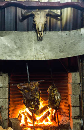 Roasted Cow and lamb on the fireの写真素材