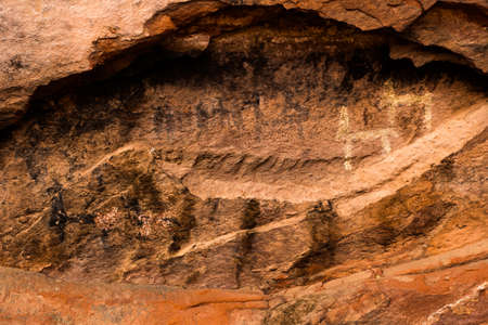 Rock Paintings in Inca Cave clsoe to Humahuaca in Jujuy Province, north of Argentinaの写真素材