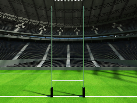 3D render of a round rugby stadium with  black seats and VIP boxes for hundred thousand peopleの写真素材
