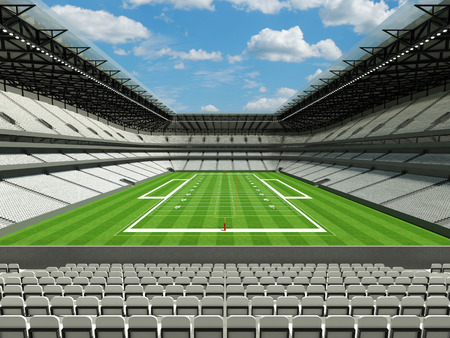 3D render of large American football stadium with white seats and VIP boxes for fifty thousand spectatorsの写真素材