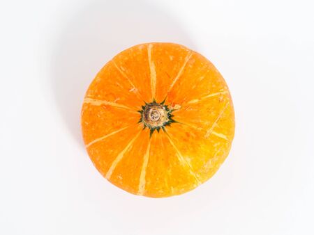Pumpkin isolated on white background. Fresh vegetable in closeup view with copyspace for text.の写真素材