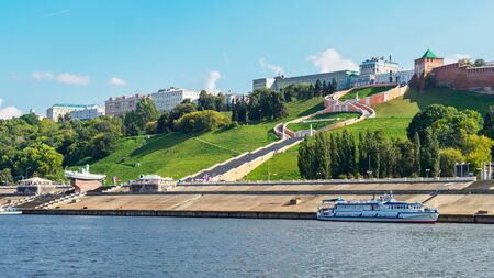 NIZHNY NOVGOROD, RUSSIA - AUGUST 22, 2019: Chkalov ladder in Nizhny Novgorod from the riverside.のeditorial素材