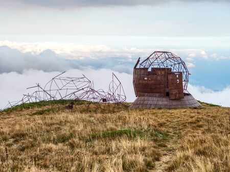 Mountain landscape from the top of Chatyrdag in Crimea. Blue sky and white clouds on the peak.の写真素材