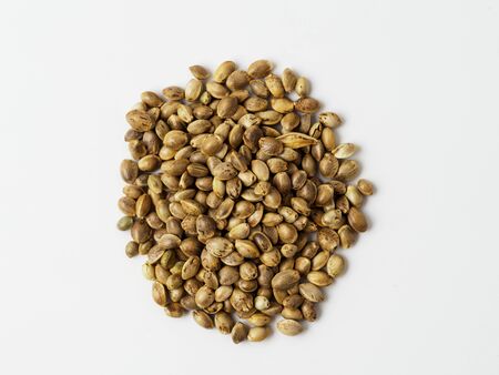 Seeds of hemp, isolated on white background. Copyspace for text.