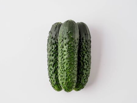 Fresh green cucumber on white background. Copyspace for text.の写真素材