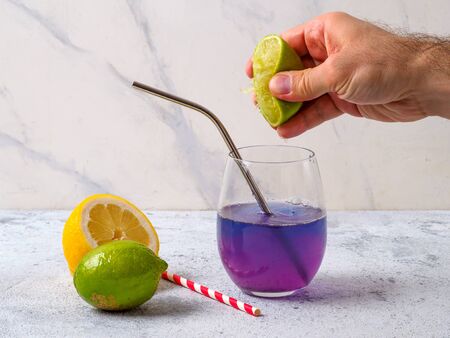 Blue butterfly pea flower cocktail.の写真素材
