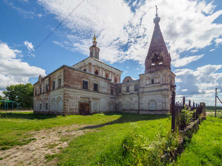Old abandoned orthodox church in Solvychegodsk. Beautiful medieval cathedral on the north of Europe.の写真素材