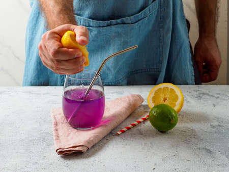 Blue butterfly pea flower cocktail.の写真素材
