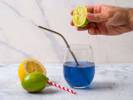 Blue butterfly pea flower cocktail.の写真素材