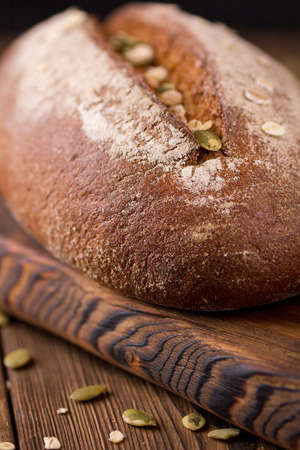 Still life - Fresh rye bread. Homemade traditional bread.の写真素材