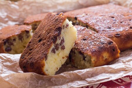 Homemade semolina cake with raisins in rustic styleの写真素材