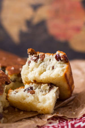 Homemade semolina cake with raisins in rustic styleの写真素材