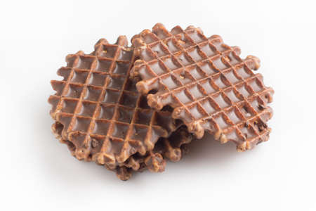 Chocolate waffles on a white background, isolatedの写真素材