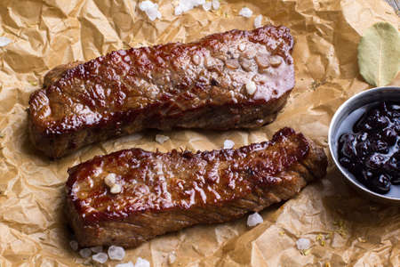 Still life - Pork steak. Medium Rare readiness for steak.の写真素材