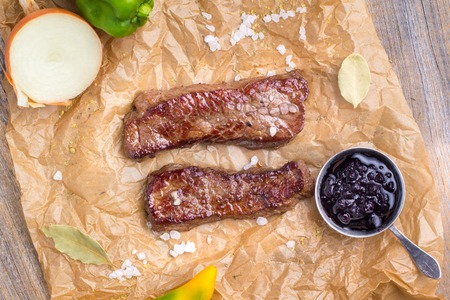 Still life - Pork steak. Medium Rare readiness for steak.の写真素材