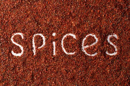 Red pepper spice square isolated on white background. Texrure.の写真素材