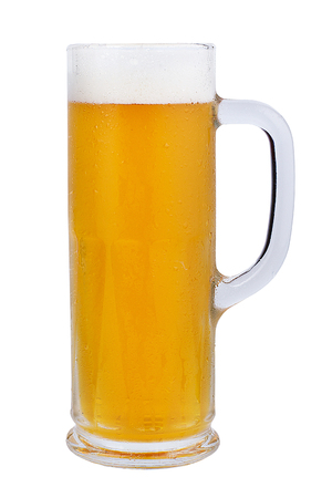 A beer mug of classic light beer. Refreshing light beer on a white background. Toby jug. isolated.の写真素材