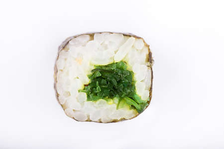 Traditional fresh Japanese sushi rolls on a white background. Roll with seaweed. isolated.の写真素材