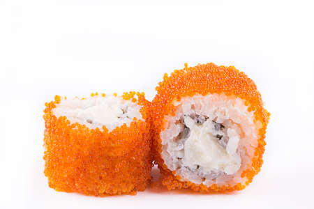 japanese Cuisine, Sushi Set: sushi and sushi rolls in caviar with cheese on a white background. isolated.の写真素材