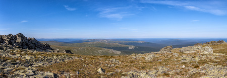 Mountains and stone outcrops of the Northern Urals. Spectacular mountain landscape. Outdoor...