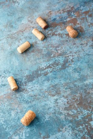 Refined textural background and corks for wine. Copy space. Place for your text. Close-up.の写真素材