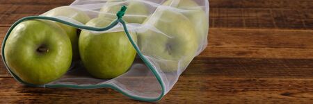 Zero waste, plastic free recycled textile produce bag for carrying fruit apple or vegetables, a...