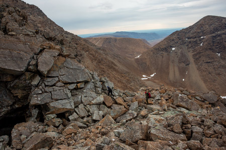 The concept of outdoor activities in the mountains. Minimalist mountain landscape. Atmospheric view.の写真素材