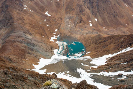 The concept of outdoor activities in the mountains. Minimalist mountain landscape. Atmospheric view.の写真素材