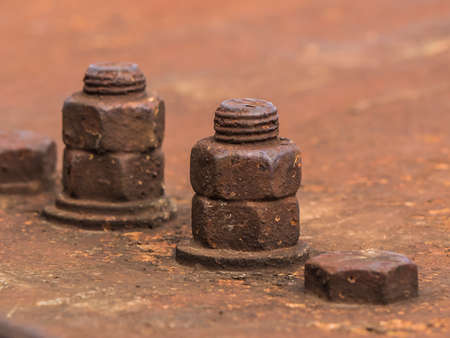 Rusty Old Industrial Screw on the old boatの写真素材