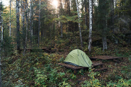 Tent for rest in the forestの写真素材