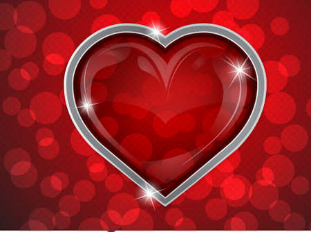 Red glass heart with silver on a red backgroundのイラスト素材
