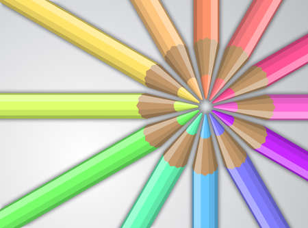 Colored pencils lined circle on a gray backgroundのイラスト素材