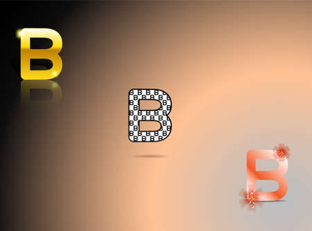 Gold, black and white, orange colors with the letter B in gray-pink-black backgroundのイラスト素材