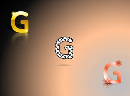 Gold, black and white, orange colors with the letter G in gray-pink-black backgroundのイラスト素材