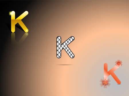 Letter K in gold, black and white, orange colorsのイラスト素材