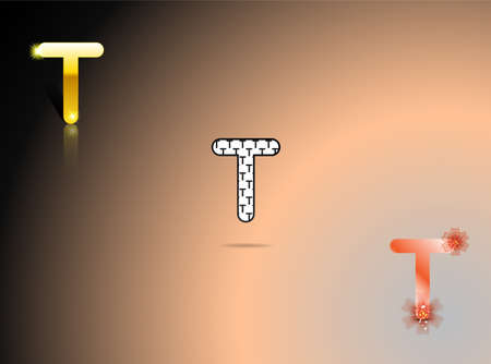 Letter T in gold, black and white, orange colorsのイラスト素材