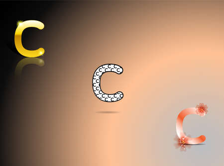 Letter C in gold, black and white, orange colorsのイラスト素材