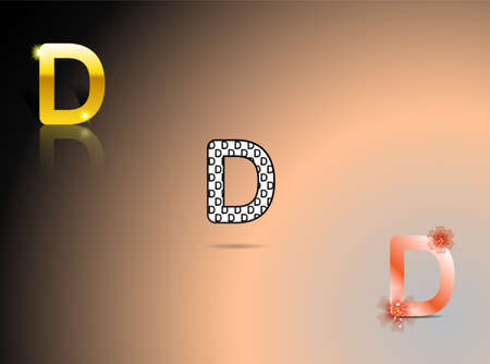 Letter D in gold, black and white, orange colorsのイラスト素材